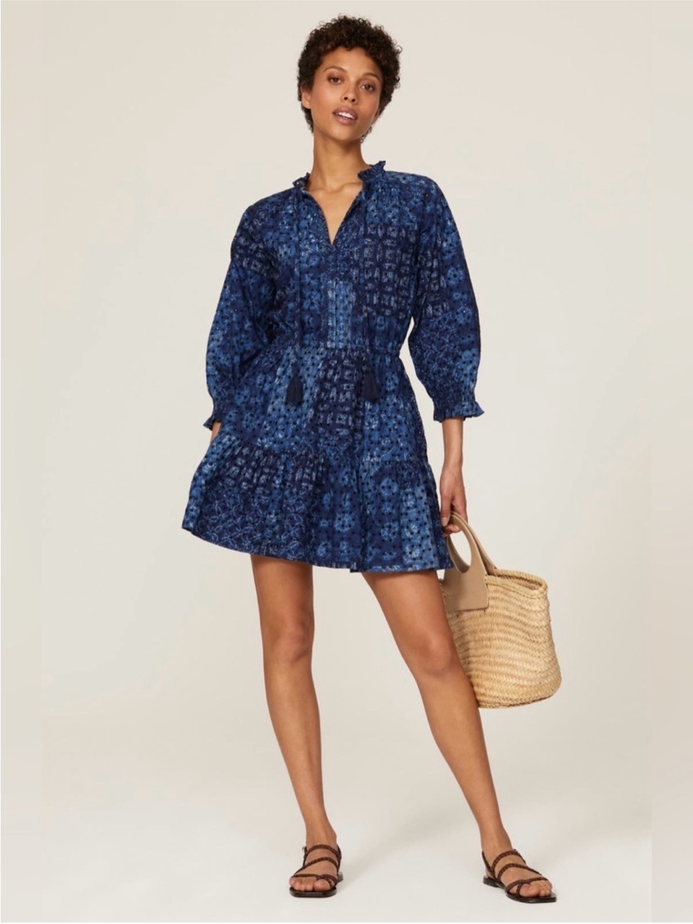 Ralph Lauren black label Blue Printed Tiered Mini Dress size 0